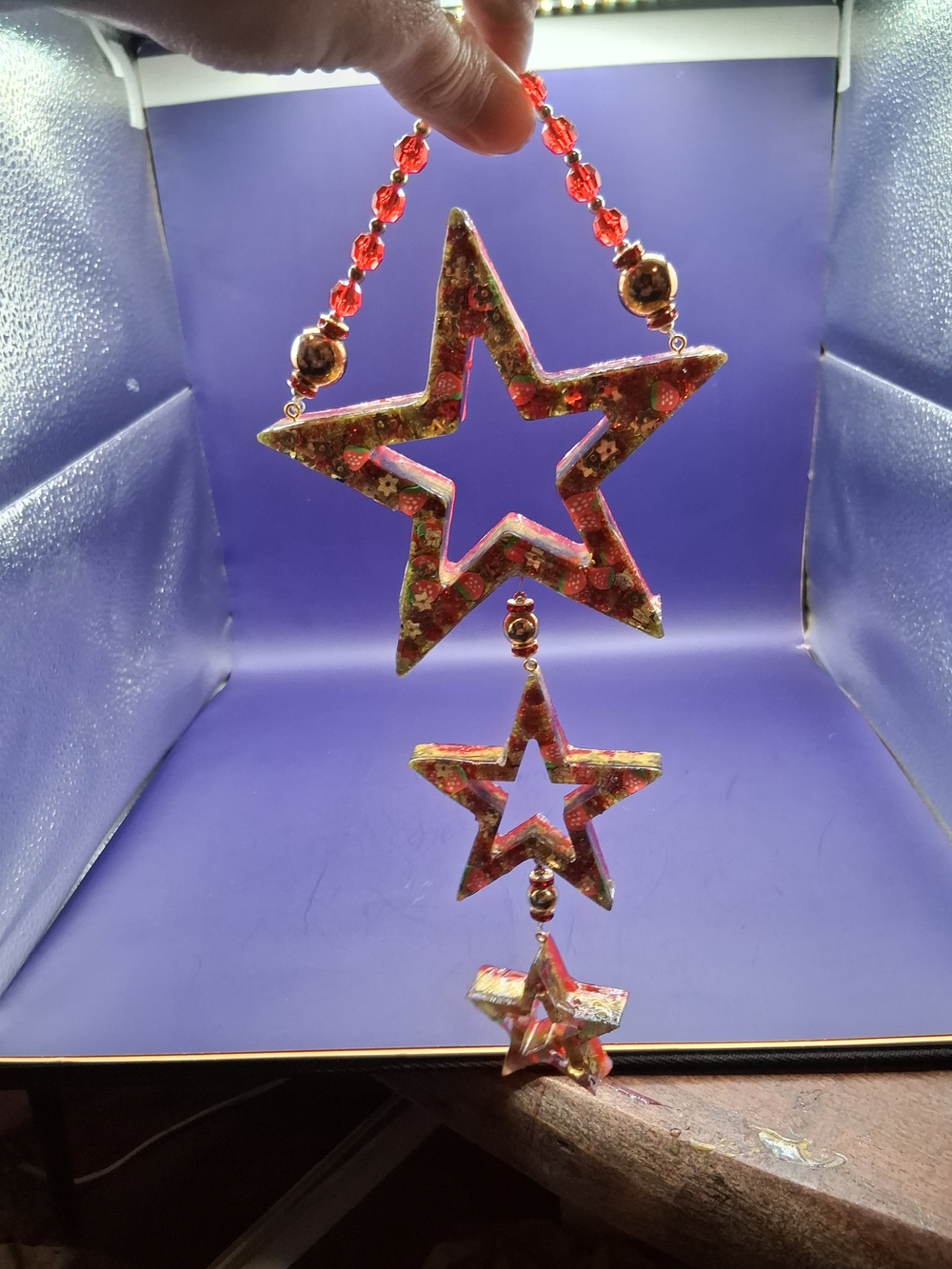 Hanging Star Ornament Trio in Pink and Gold
